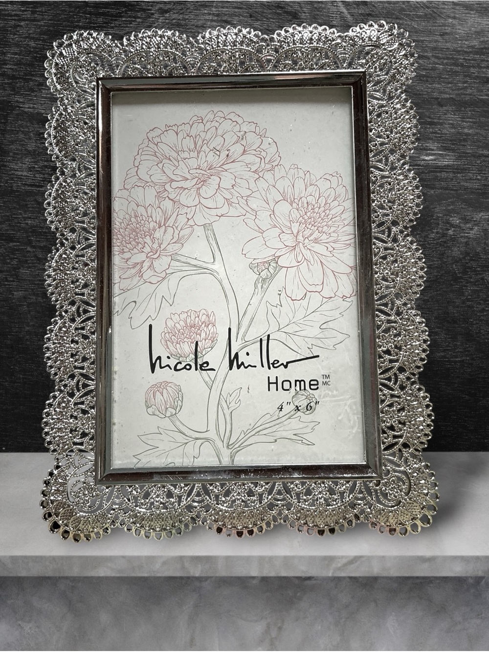 Lovely Nicole Miller Silver Filigree Picture Frame Very Ornate